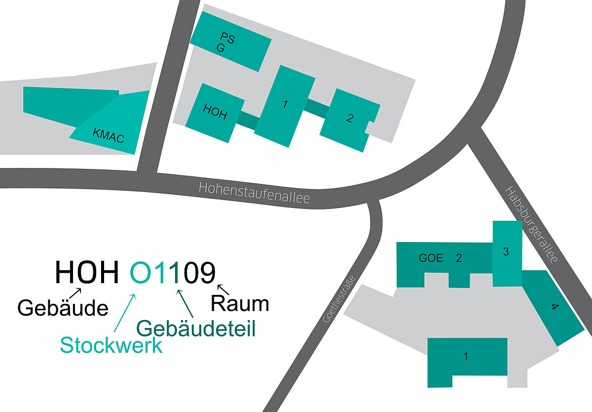 Lageplan der Gebäude des Fachbereichs 6 und 8