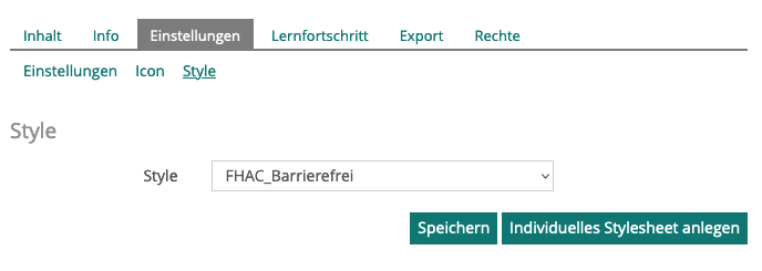 Screenshot zeigt Einstellungen für Style