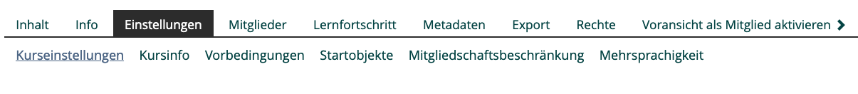 Screenshot ILIAS zeigt Reiternavigation im Kurs