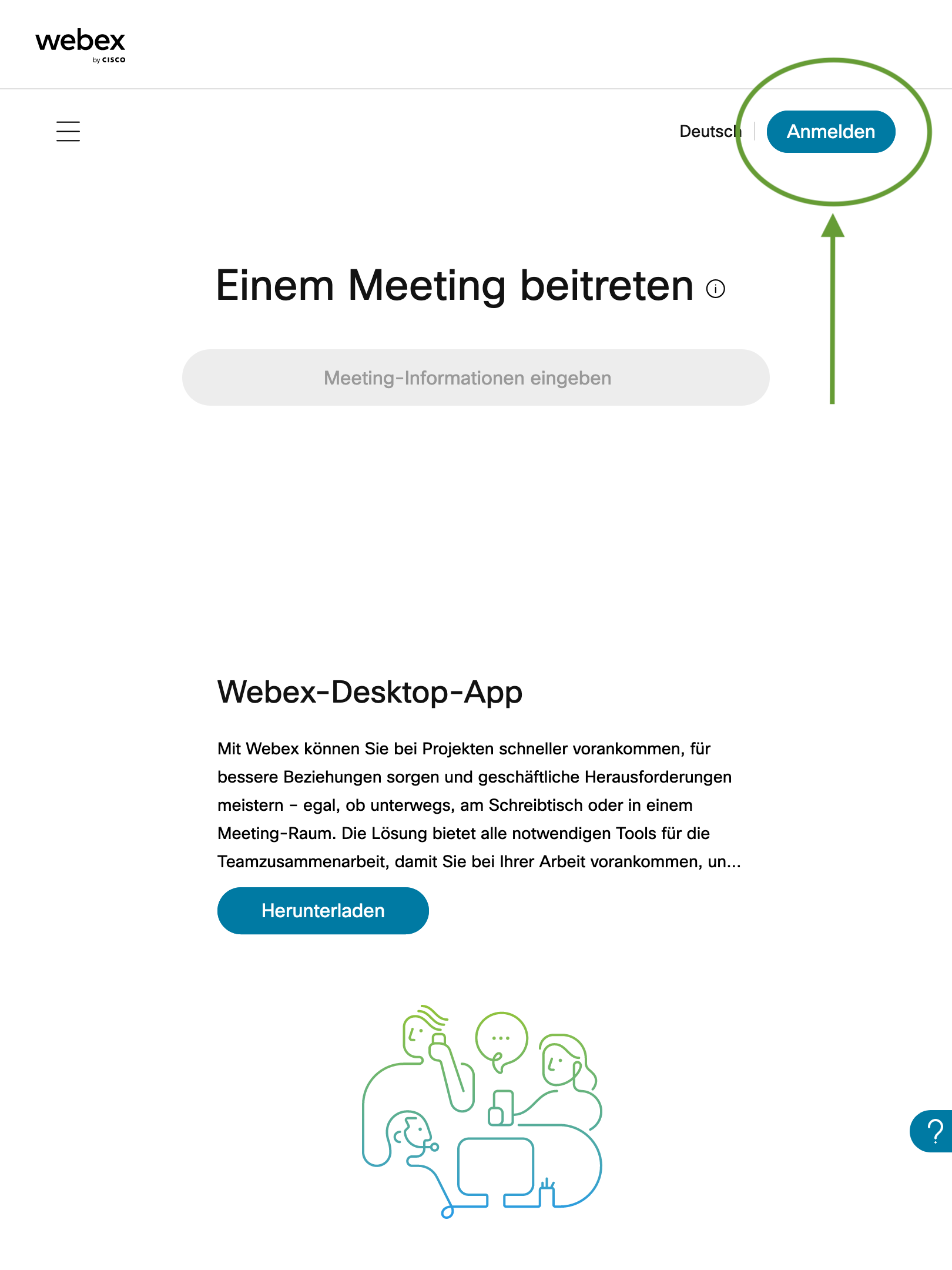 Screenshot Anmeldeverfahren Webex