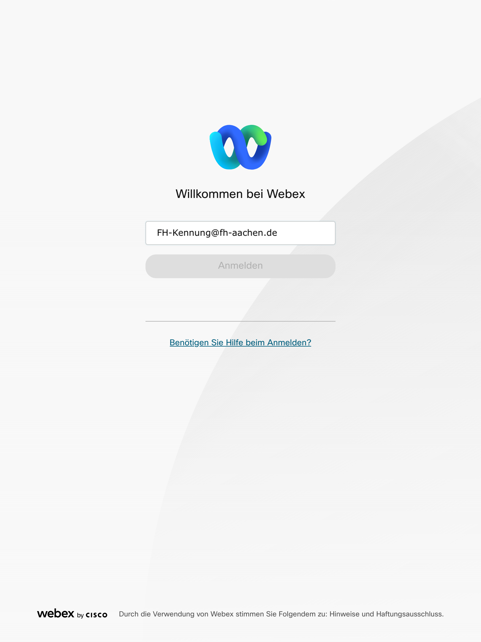 Screenshot Anmeldeverfahren Webex