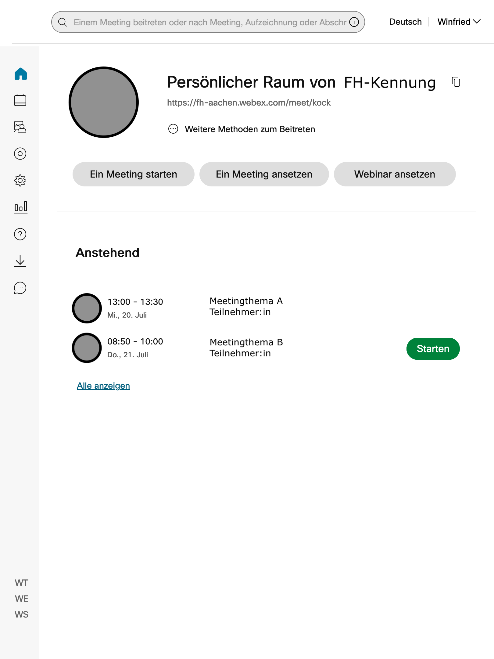 Screenshot Anmeldeverfahren Webex