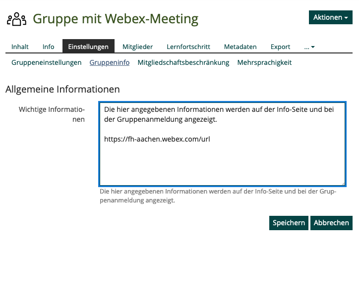 Screenshot iLIAS: Gruppeninformation