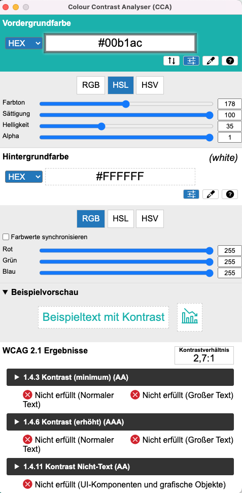 Screenshot Color Contrast Analyser