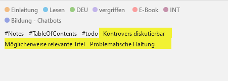 Illustrierender Screenshot: Tag-Übersicht aller Tags einer Sammlung in Zotero, sowie die Tags der Zotero-Bibliothek, denen Farben zugeordnet wurden