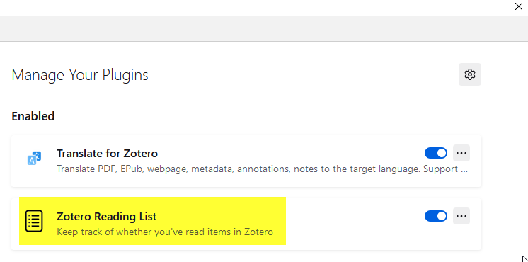 Illustrierender Screenshot: Menü Plugin-Verwaltung in Zotero