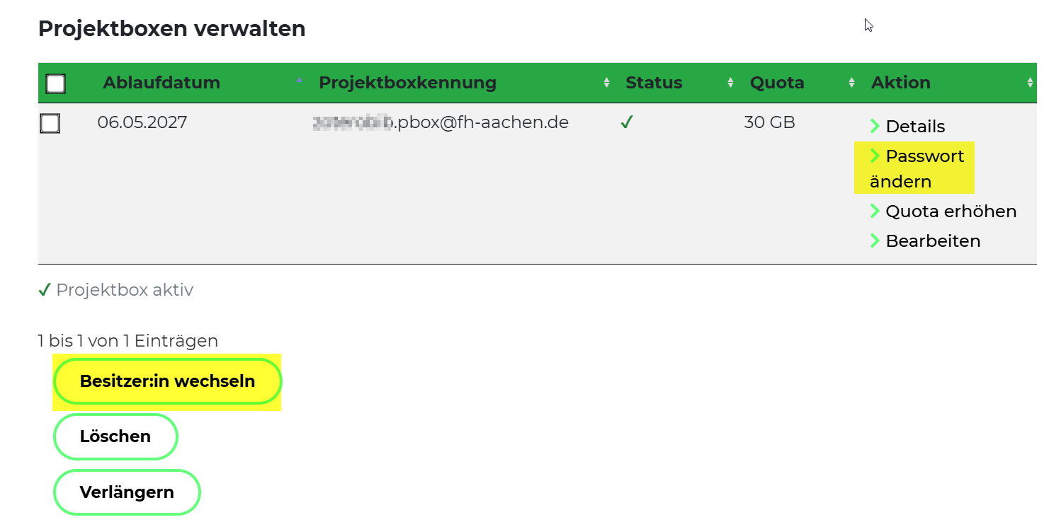 Illustrierender Screenshot: MySciebo, Menüpunkt Passwort ändern