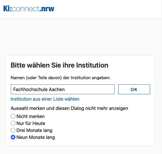 Screenshot zeigt Auswahl der Einrichtung