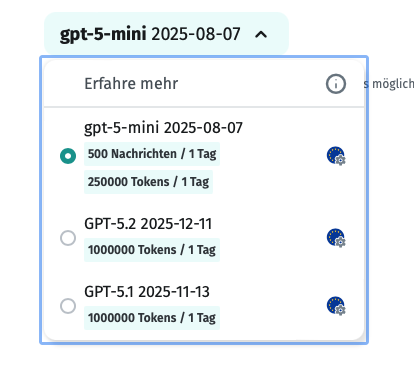 Screenshot KI-Connect, Auswahl LLM