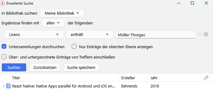 Screenshot der Erweiterten Suche in Zoteri