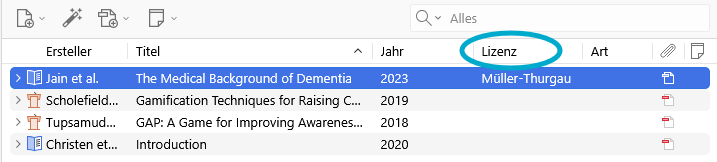 Screenshot Spaltenansicht Zotero