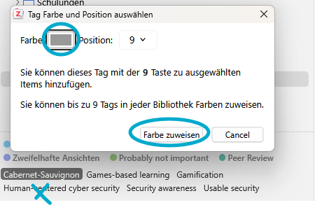Screenshot Tag-Menü - Farbe Zuweisen
