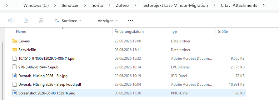 Screenshot Windows Explorer. Inhalt Attachments Folder