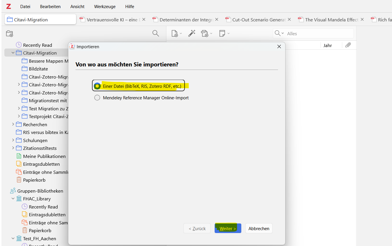 Screenshort Import Dialog in Zotero